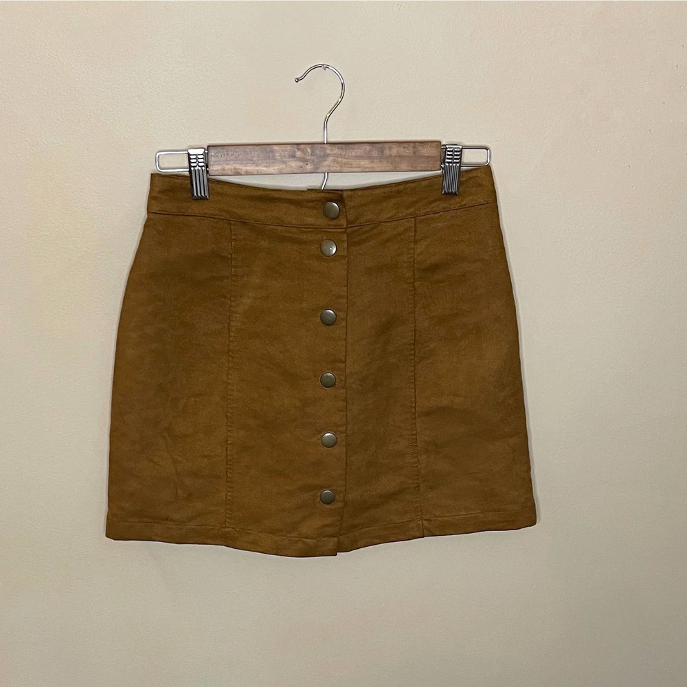 Old Navy Brown Faux Suede Button Up Skirt Womens Size 0